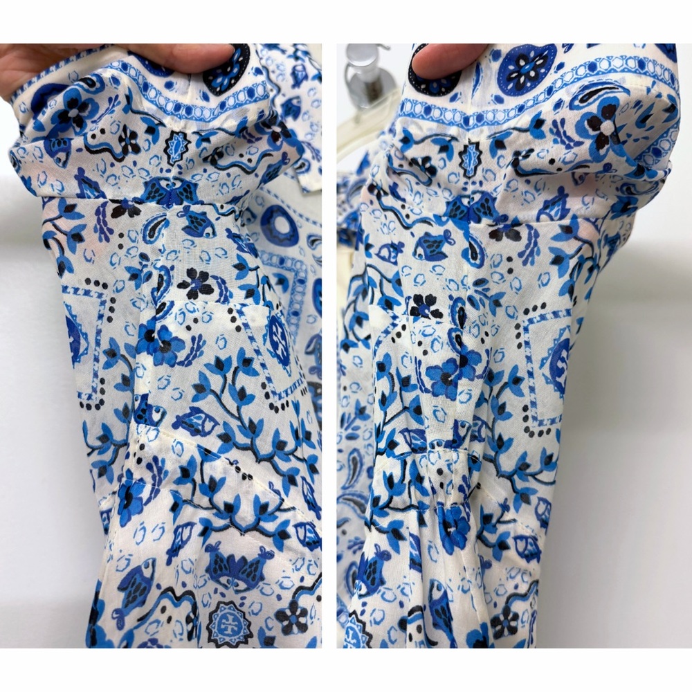 Tory Burch Pisces Dream Printed Shirt Dress Midi Blue Floral Paisley Bandana S - Picture 15 of 16